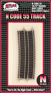 Code 55 Track w/Nickel-Silver Rail & Brown Ties -- 18-3/4" Radius Half Curve pkg(6)