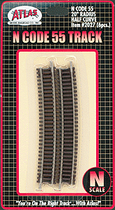 Code 55 Track w/Nickel-Silver Rail & Brown Ties -- 20" Radius Half Curve pkg(6)