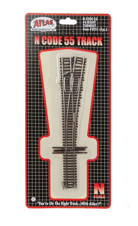 Code 55 Turnout, Nickel-Silver Rail, Brown Ties -- No.5 Right Hand