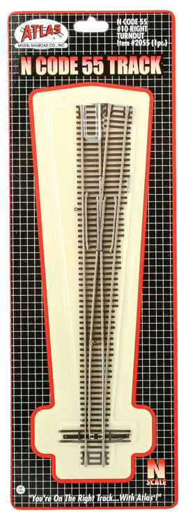 Code 55 Turnout, Nickel-Silver Rail, Brown Ties -- No.10 Right Hand