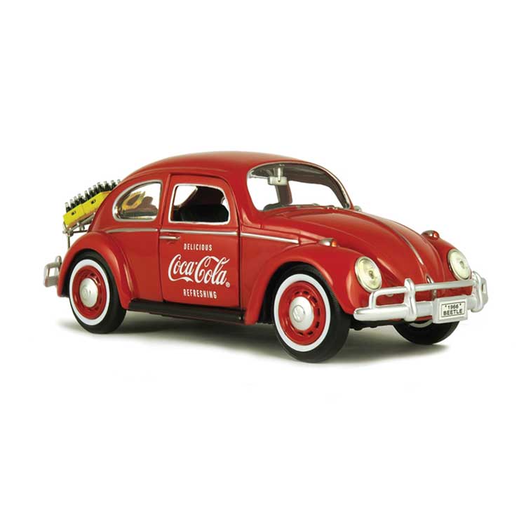 1966 VW Beetle with Rear Luggage Rack and 2 Bottle 2 Cases - Assembled -- Coca-Cola (red, white)-1