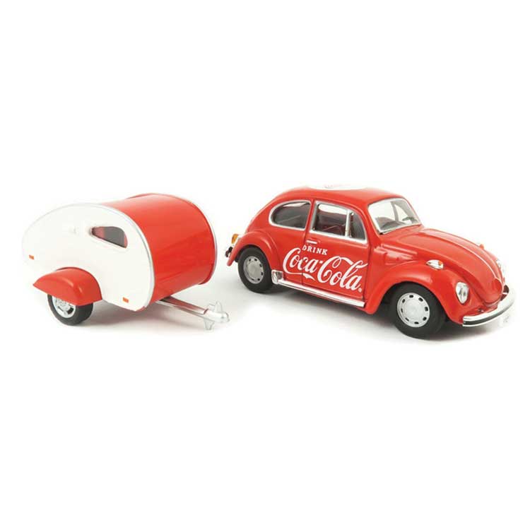 1967 VW Beetle with Teardrop Trailer - Assembled -- Coca-Cola (red, white)-1