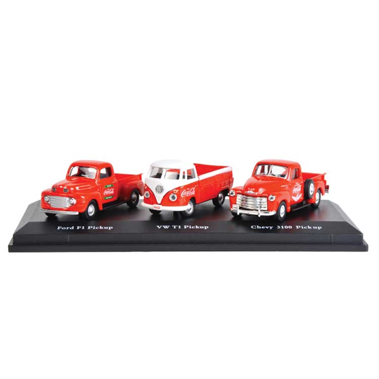 1948 Ford F1, 1962 VW T1 Pickup, 1953 Chevrolet 3100 Pickup Set - Assembled -- Coca-Cola