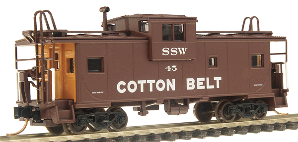 Extended Vision Cupola Caboose w/Micro-Trains Couplers -- Cotton Belt #45 (brown, orange)