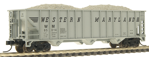 90-Ton 3-Bay Hopper w/Load -- Western Maryland #85014 (gray, black)
