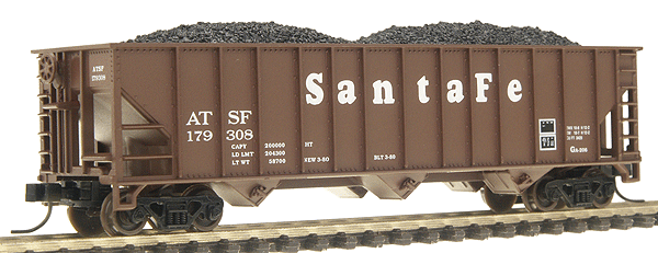 90-Ton 3-Bay Hopper w/Load -- Santa Fe #179308 (Mineral Red, white)