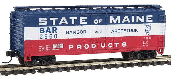 40' Plug Door Boxcar - Assembled -- Bangor & Aroostook "State of Maine" #2560 (red, white, blue)
