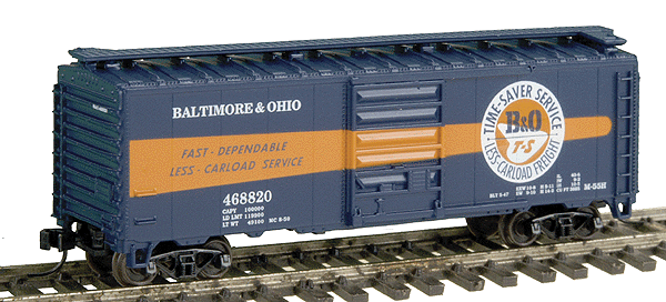40' PS-1 Boxcar w/AccuMate(R) Couplers -- Baltimore & Ohio "Timesaver" #468820 (blue, white w/orange Print)
