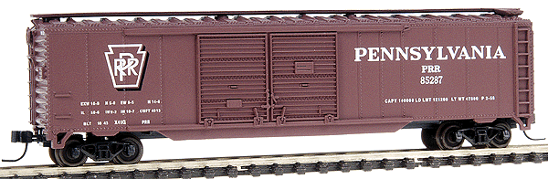 50' Staggered Double-Door Boxcar -- Pennsylvania #85287 (Boxcar Red, white)