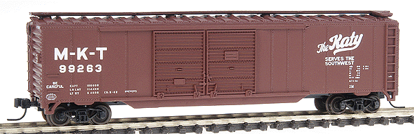 50' Staggered Double-Door Boxcar -- Missouri-Kansas-Texas "Katy" #99263 (Boxcar Red, white)