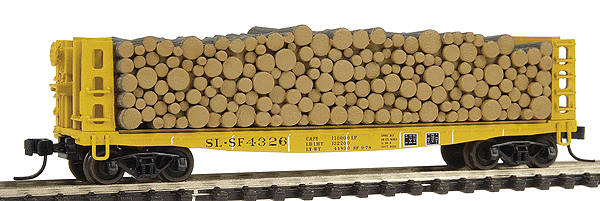 Pulpwood Flatcar w/Load - Assembled -- St. Louis - San Francisco "Frisco" #4326 (yellow, black)