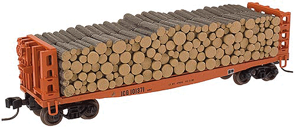 Pulpwood Flatcar w/Load - Assembled -- Illinois Central Gulf #101371 (orange, black)