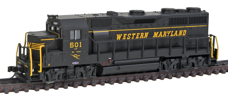 EMD GP35 Phase Ib w/Dynamic Brakes - Standard DC - Master(R) -- Western Maryland #501 (black, yellow, Speed Lettering)