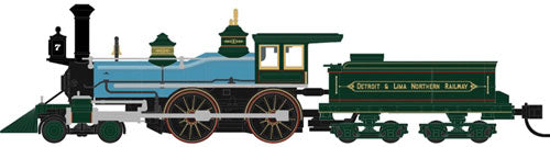 4-4-0 American - Standard DC - Master(R) -- Detroit, Lima & Northern #7 (blue, green, black)
