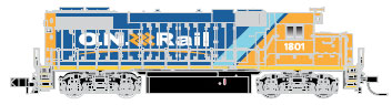 EMD GP38-2 Low Nose, No Dynamic Brakes - Standard DC -- Ontario Northland #1800 (blue, yellow, Billboard ON Rail)