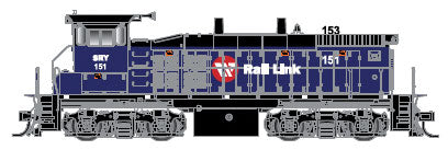 EMD MP15DC Standard Hood - Standard DC -- Southern Railway of British Columbia #153 (blue, black, red Circle W Logo)