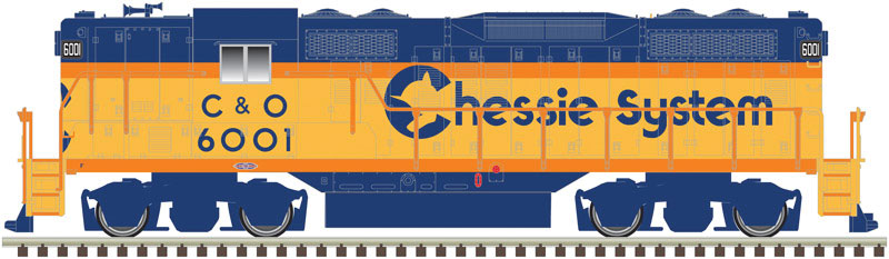 EMD GP9 - Torpedo Tube Air Tanks - Standard DC - Master(R) -- Chessie System C&O #6001 (yellow, vermillion, blue)