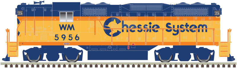 EMD GP9 - Torpedo Tube Air Tanks w/DCC - Master(R) -- Chessie System WM #5956 (yellow, vermillion, blue)