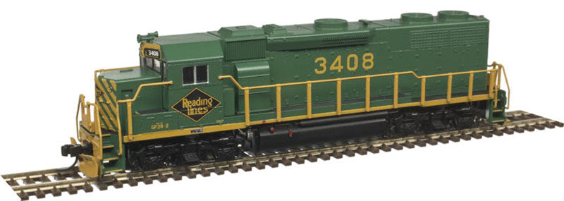 EMD GP39-2 - Standard DC -- Reading #3408 (green, yellow)