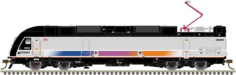 Bombardier ALP-45DP Dual Mode - Standard DC - Master(R) Silver -- New Jersey Transit #4509 (silver, black, magenta, orange, blue)