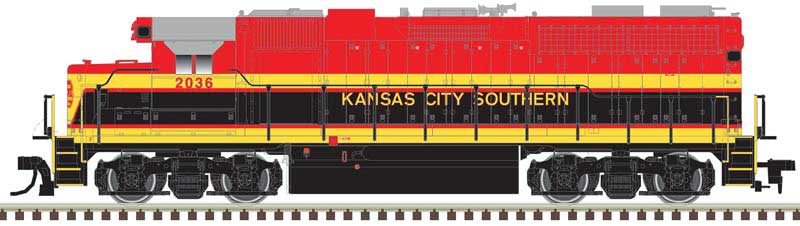 EMD GP38 - Standard DC - Master Silver -- Kansas City Southern #2036 (Southern Belle Scheme; red, black, yellow)