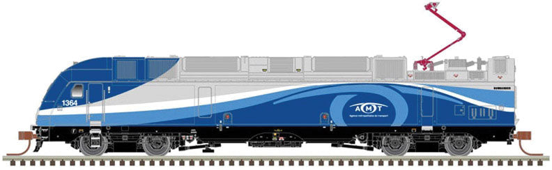 Bombardier ALP-45DP Dual Mode - Standard DC - Master(R) Silver -- Montreal Metropolitan Transportation Network AMT 1350 (blue, silver, white)