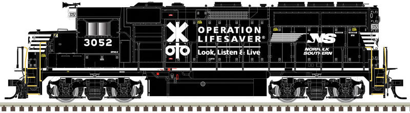 EMD GP40-2 with Dynamic Brakes - LokSound and DCC - Master Gold(R) -- Norfolk Southern 3052 (black, white, Operation Lifesaver)