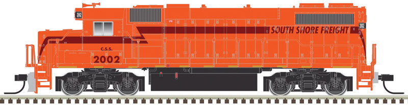 EMD GP38-2 Phase II - Standard DC -- South Shore Freight 2005 (orange, maroon, silver)