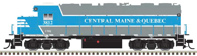 EMD GP38 Low Nose w/Dynamic Brakes - LokSound & DCC - Master(R) Gold -- Central Maine & Quebec CMQ #3812 (gray, blue, Ditch Lights)