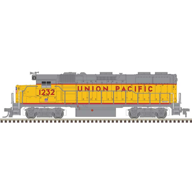 EMD GP39-2 Phase I - Standard DC - Master(R) Silver -- Union Pacific #1229 (Armour Yellow, gray, red frame stripe)