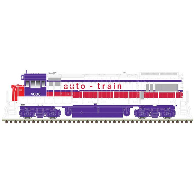GE U33/36B - Standard DC - Master(R) Silver -- Auto Train #4010 (white, red, purple)