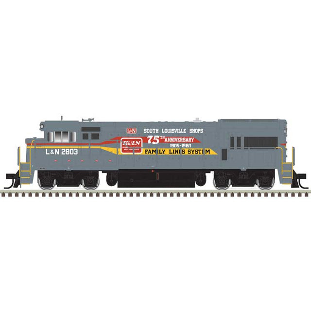GE U23B - Standard DC - Master Silver -- Family Lines L&N #2803 (gray, yellow, red, South Louisville Shops 75th)