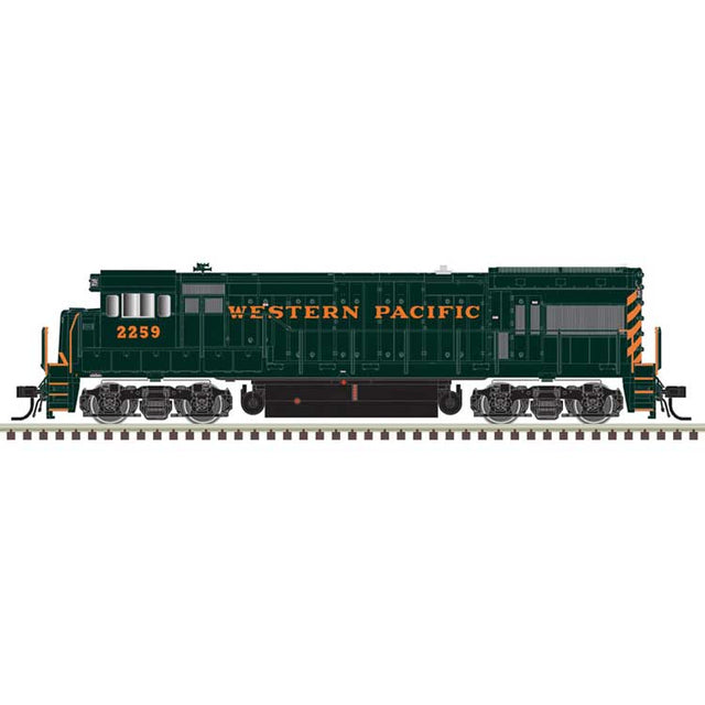 GE U23B - Standard DC - Master Silver -- Western Pacific #2259 (green, orange, Stepped WP on Nose)
