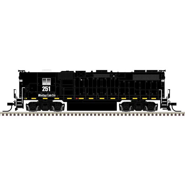 EMD GP38-2 High Nose - Standard DC - Master Silver -- Wheeling & Lake Erie #251 (black, white, yellow frame stripes)