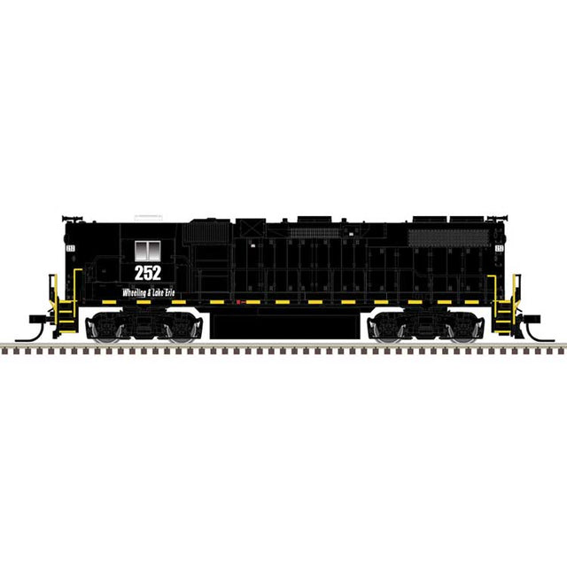 EMD GP38-2 High Nose - Standard DC - Master Silver -- Wheeling & Lake Erie #252 (black, white, yellow frame stripes)