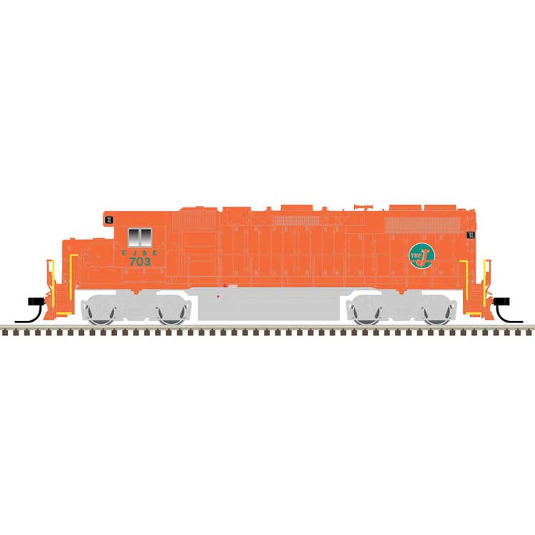 EMD GP38-2 Low Nose - Standard DC - Master Silver -- Elgin, Joliet & Eastern #703 (orange, silver, green J Ball Logo)