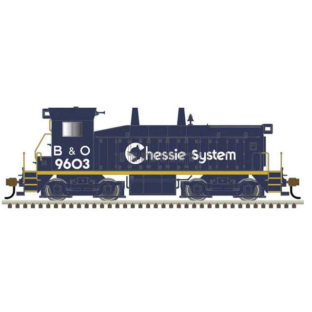 EMD SW9/1200 - Standard DC - Master(R) -- Chessie System B&O #9603 (blue, white, yellow)