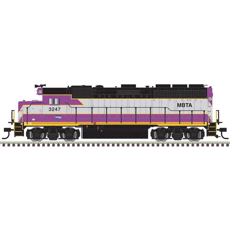 EMD GP40 - Standard DC - Master(R) -- Massachusetts Bay Transportation Authority MBTA #3247 (silver, purple, black
