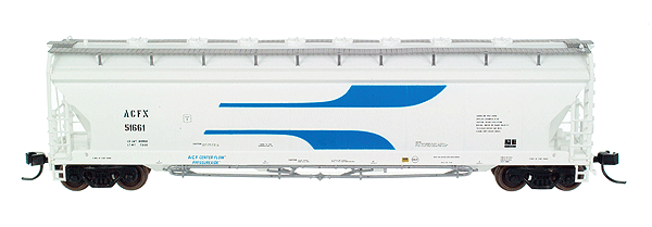 ACF 4-Bay Center Flow(R) Pressureaide(R) Covered Hopper (Ready to Run) -- ACFX - ADM Transportation Co. #51661 (white, blue, black)