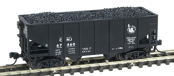 55-Ton Fishbelly 2-Bay Hopper w/Flat End -- Central of New Jersey #67460 (black, white w/Lady Liberty herald)