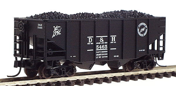 55-Ton Fishbelly 2-Bay Hopper w/Flat End -- Delaware & Hudson #5465 (black, white)