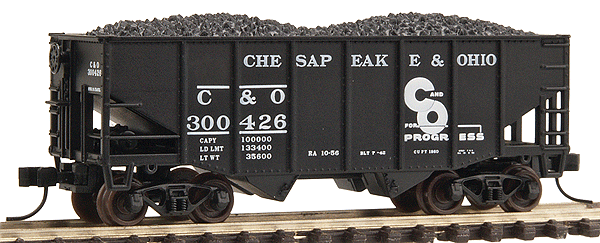 55-Ton Fishbelly 2-Bay Hopper w/Flat End -- Chesapeake & Ohio #300426 (black, white)