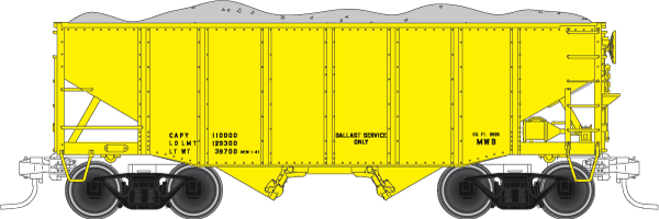 MasterLine(R) 55-Ton Fishbelly Hopper, Flat End -- Data Only, (Maintenance of Way Yellow)