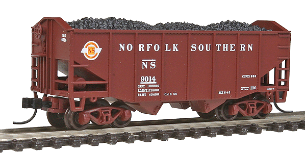 55-Ton Fishbelly Hopper w/Peaked End & Load - Ready to Run -- Original Norfolk Southern #9014 (Boxcar Red)