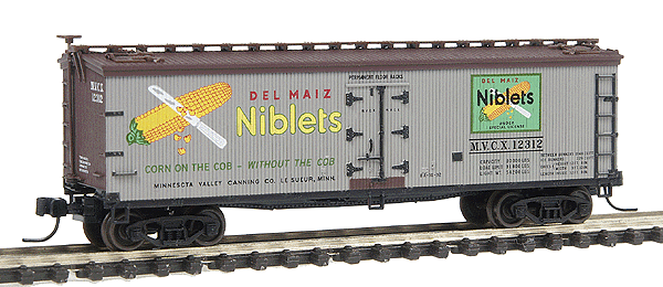 Steam Era Classics (TM) 40' Wood Refrigerator Car - Assembled -- Del Maiz Niblets #12312 (gray, brown)