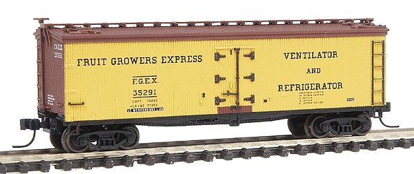 Steam Era Classics (TM) 40' Wood Refrigerator Car - Assembled -- Fruit Grower's Express #35291 (yellow, brown)