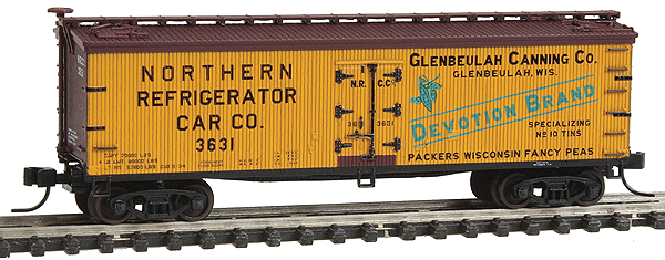 Master(TM) 40' Wood Reefer - Ready to Run -- Glenbeulah Canning Company #3631 (Northern Refrigerator «ar Co, yellow, brow