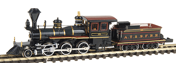 2-6-0 Mogul - Standard DC w/Rapido Couplers -- Santa Fe #125 (black, gold, Russian Iron)