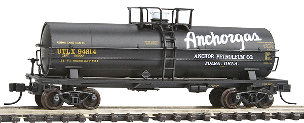 ACF 11,000-Gallon Tank Car w/Dome Platform - Ready to Run -- Anchorgas UTLX #94614 (black, white, yellow)