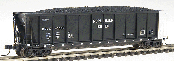 Coalveyor Bathtub Gondola - Assembled w/AccuMate(R) Couplers -- Kansas City Power & Light (SJLP) (black w/white end)